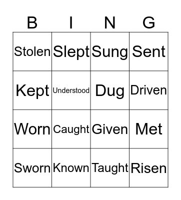 Verbs in Participle Bingo Card