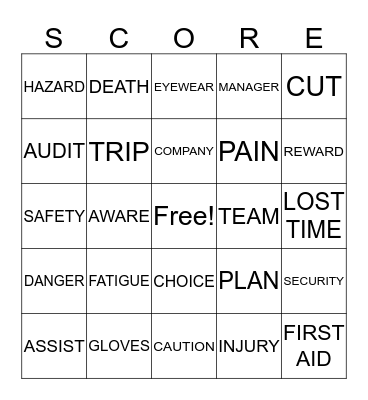 SAFETY SCORCE Bingo Card