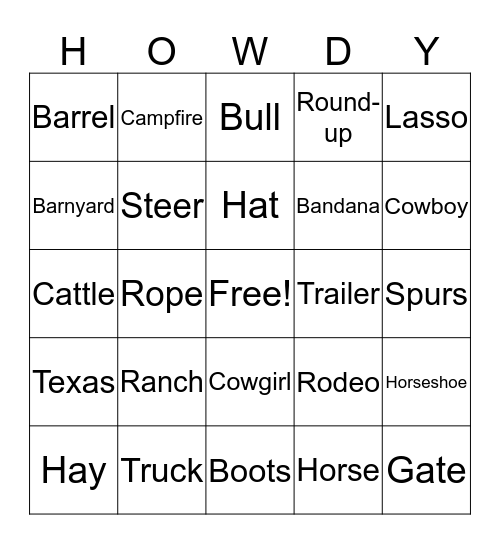 Cowboy Breakfast Bingo Card