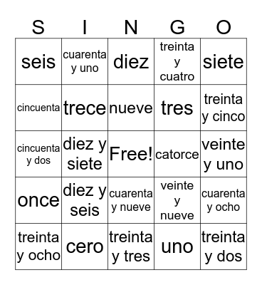 Los números 0-60 Bingo Card