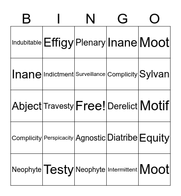 Vocabulary Bingo Card