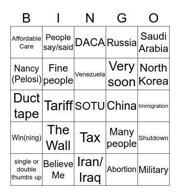 SOTU 2/5/19 Bingo Card