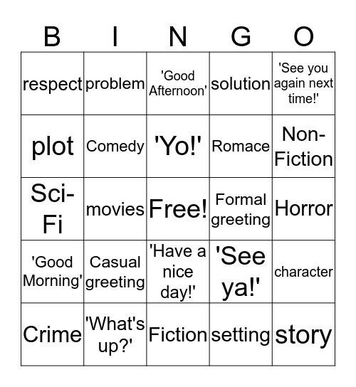 Final Exam Review Bingo Card