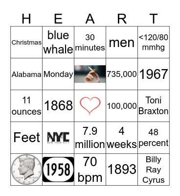 February Healthy Heart Social Bingo Card