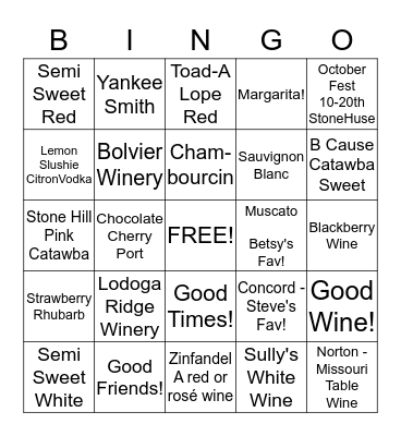 Wine & Friends Bingo Card
