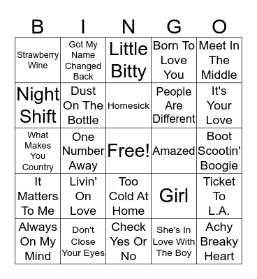 Music Bingo Card