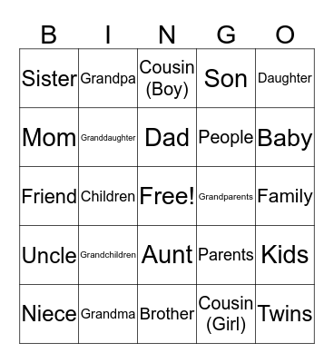 Family Bingo Card