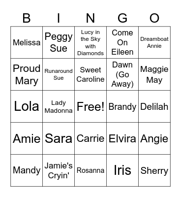 Girl Names 2 Bingo Card