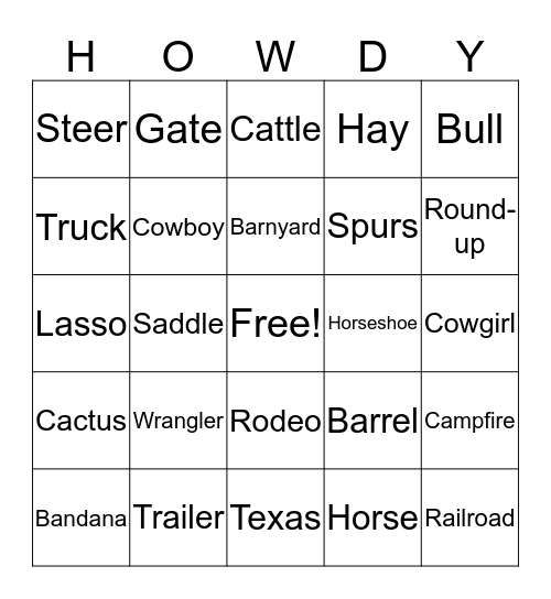 Cowboy Breakfast Bingo Card
