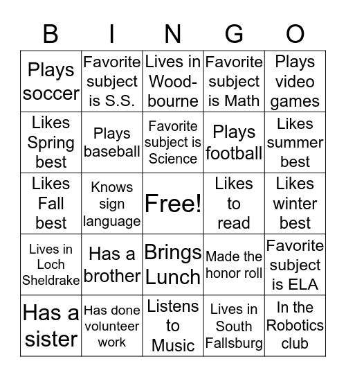 Get to know each other BINGO Card