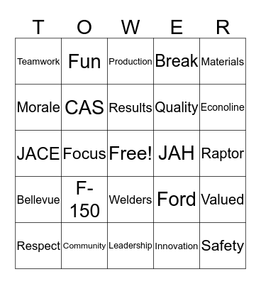 Tower Bingo Card