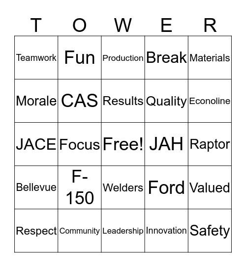 Tower Bingo Card