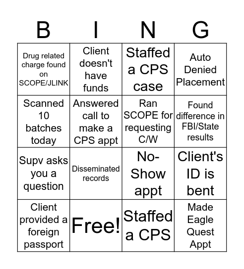 BACKGROUND BINGO Card