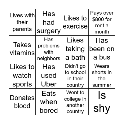 Student Mingle 5 Bingo Card