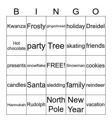 Mr. Friedman's Winter Holiday Bingo Card
