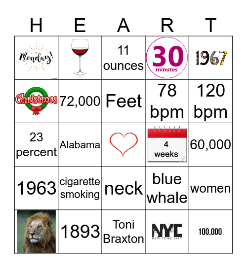 February Healthy Heart Social Bingo Card