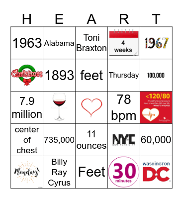 February Healthy Heart Social Bingo Card