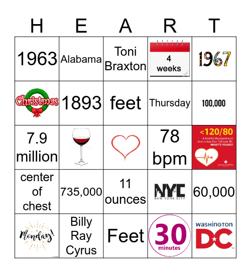 February Healthy Heart Social Bingo Card