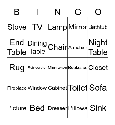 At Home (Words) Bingo Card