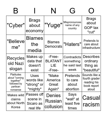 Trump SOTU Bingo Card