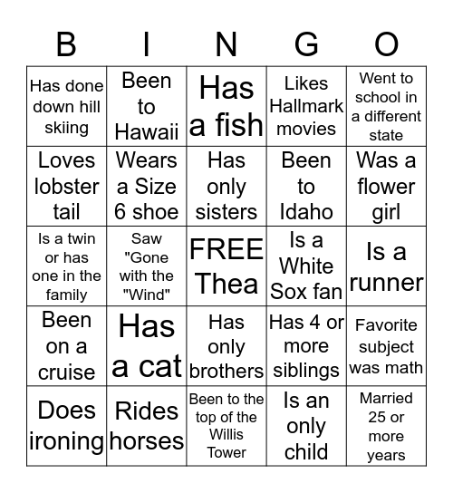 MEET AND GREET SPRINKLE BINGO Card