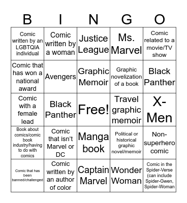 Graphic Novel  Bingo Card