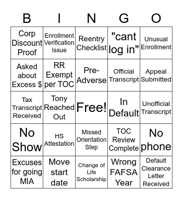 Spring Quarter Bingo Card