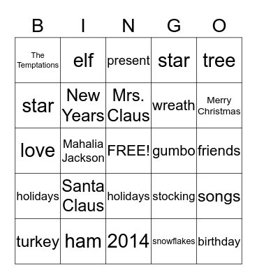 FWE 5th graders Christmas Bingo game Bingo Card