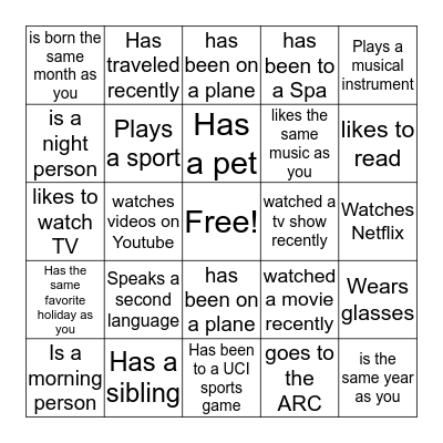 MINGLE BINGO Card