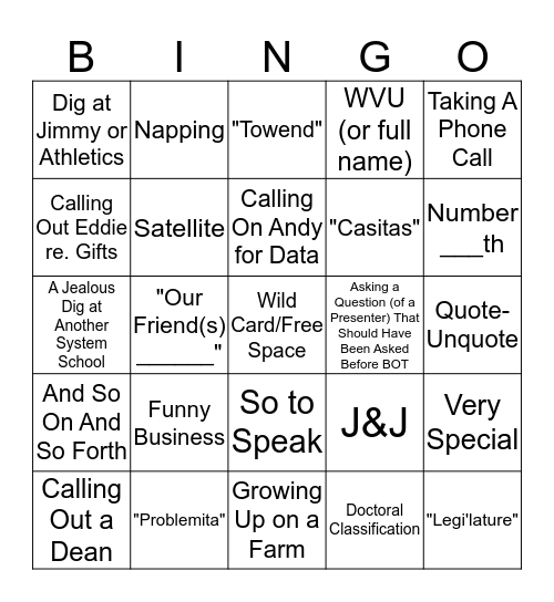 BOT "ZINGO" Bingo Card
