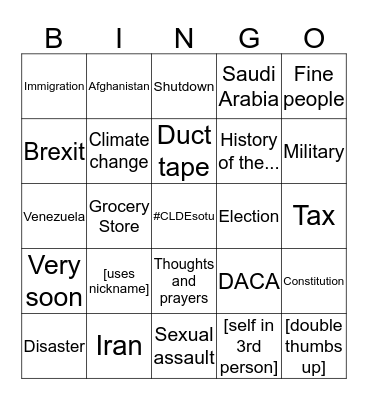 State of the Union Tweetup! Bingo Card
