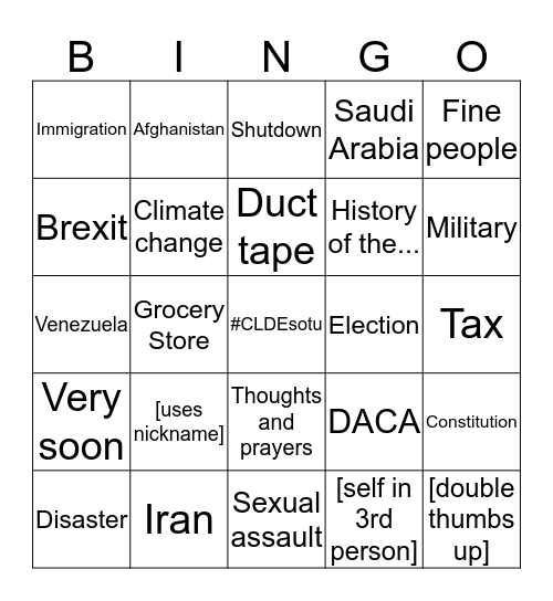 State of the Union Tweetup! Bingo Card