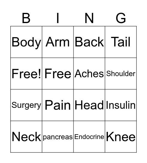 Pancreas-o Bingo Card