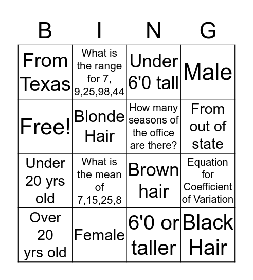 Managerial Statistics Bingo Card