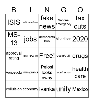 SOTU 2019 Bingo Card