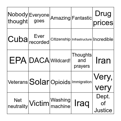 SOTU 2019 Bingo Card