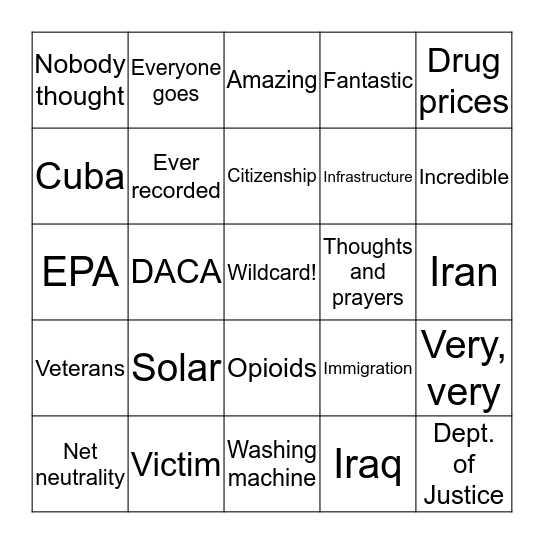 SOTU 2019 Bingo Card