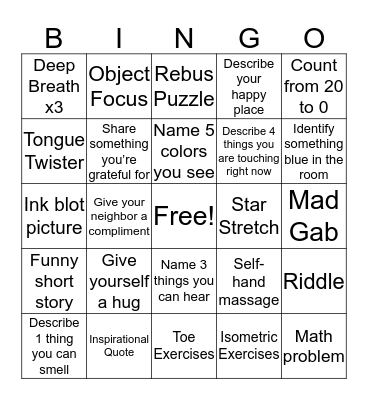 RELAXATION Bingo Card