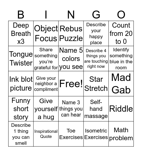 RELAXATION Bingo Card