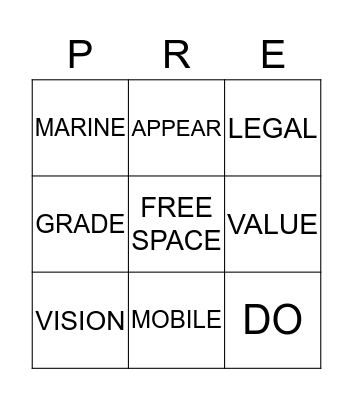 PREFIX BINGO Card