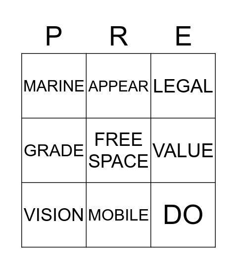 PREFIX BINGO Card