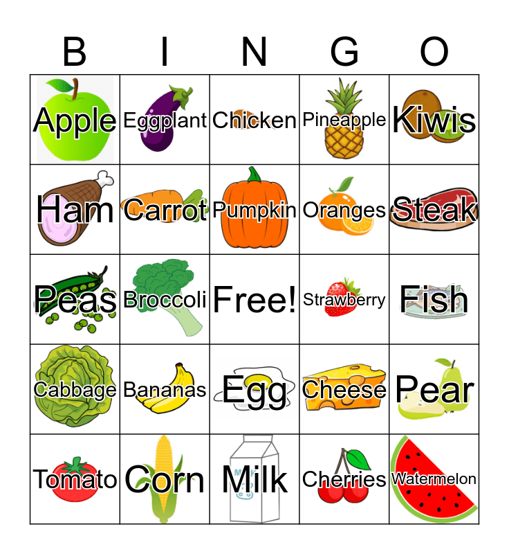 Foods! Bingo Card