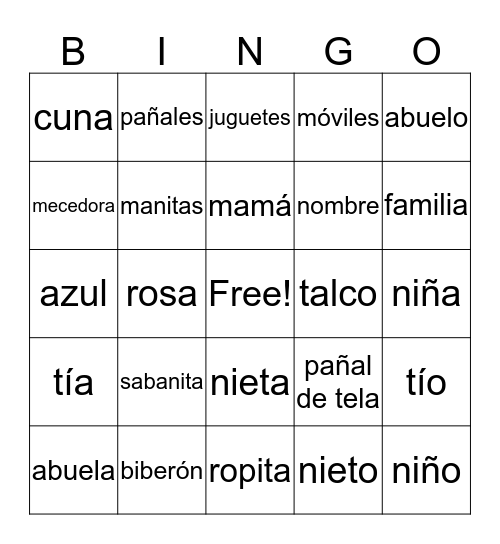 Gender Reveal Angie Bingo Card