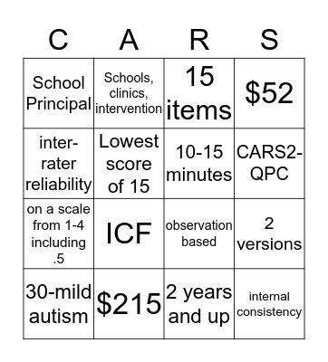 CARS-2 Bingo Card