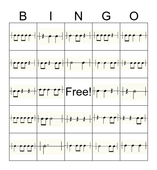 3/4 Rhythm Bingo Card