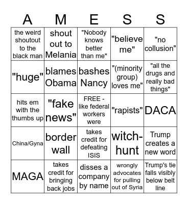 What is the State of our Union?  Bingo Card