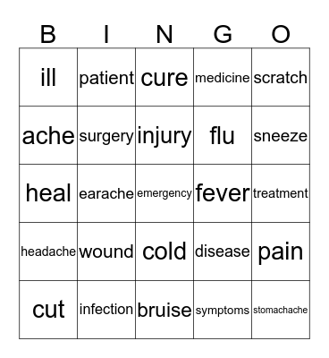 Medical Vocabulary Bingo Card