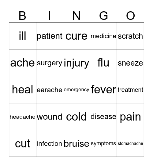 Medical Vocabulary Bingo Card