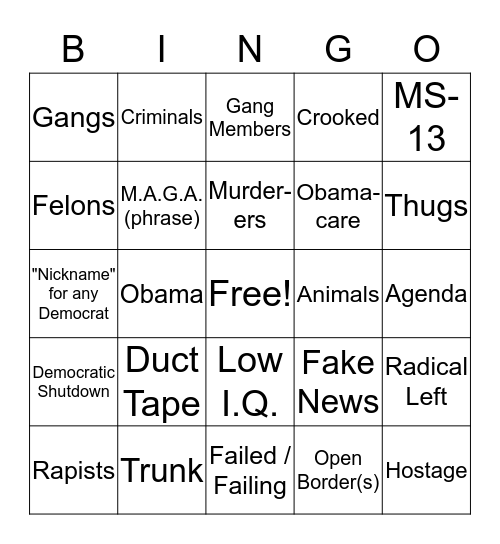 2019 SOTU DOG-WHISTLE BINGO Card