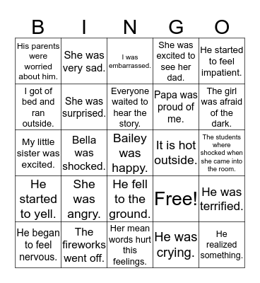 Show not Tell  Bingo Card